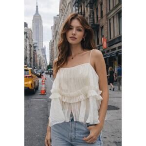Urban Revivo Off White Ruffle Crop Top XS